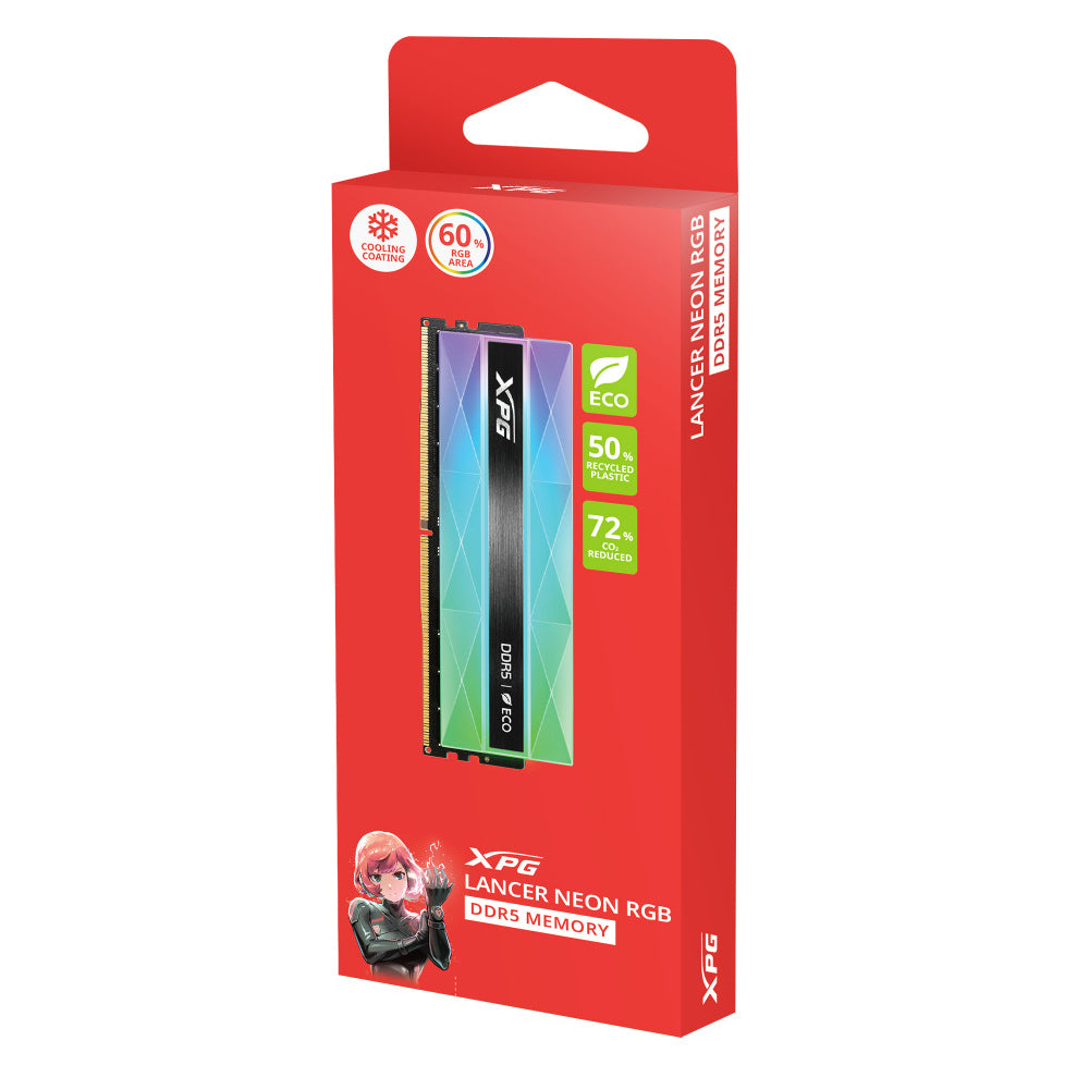 Memoria RAM XPG Lancer Neon RGB DDR5 / 6400MHz / 16GB / CL32 / XMP/EXPO / AX5U6400C3216G-CLANRSG
