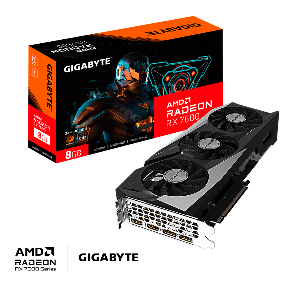 Tarjeta de Video Gigabyte AMD Radeon RX 7600 GAMING OC 8G / 8GB / 256-bit GDDR6 / PCI Express 4.0 / GV-R76GAMING OC-8GD