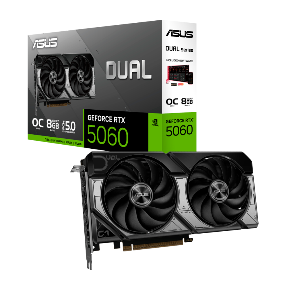 Tarjeta de Video ASUS NVIDIA GeForce RTX 5060 DUAL 8GB OC Edition / 8GB 128-bit GDDR7 / PCI Express x16 5.0 / DUAL-RTX5060-O8G