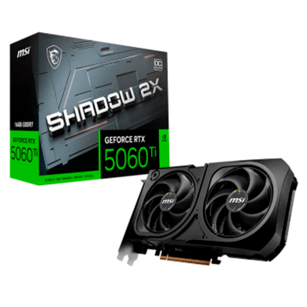 Tarjeta de Video MSI NVIDIA GeForce RTX 5060 Ti SHADOW 2X OC PLUS / 16GB 128-bit GDDR7 / PCI Express 5.0 / 912-V535-029
