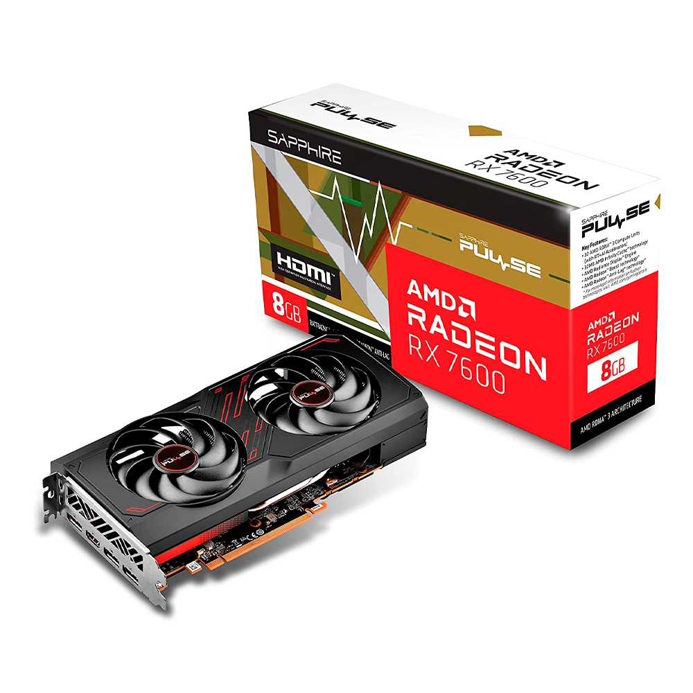 Tarjeta de Video Sapphire 11324-01-20G Pulse AMD Radeon RX 7600 / 8 GB GDDR6 / AMD RDNA 3 / 11324-01-20G