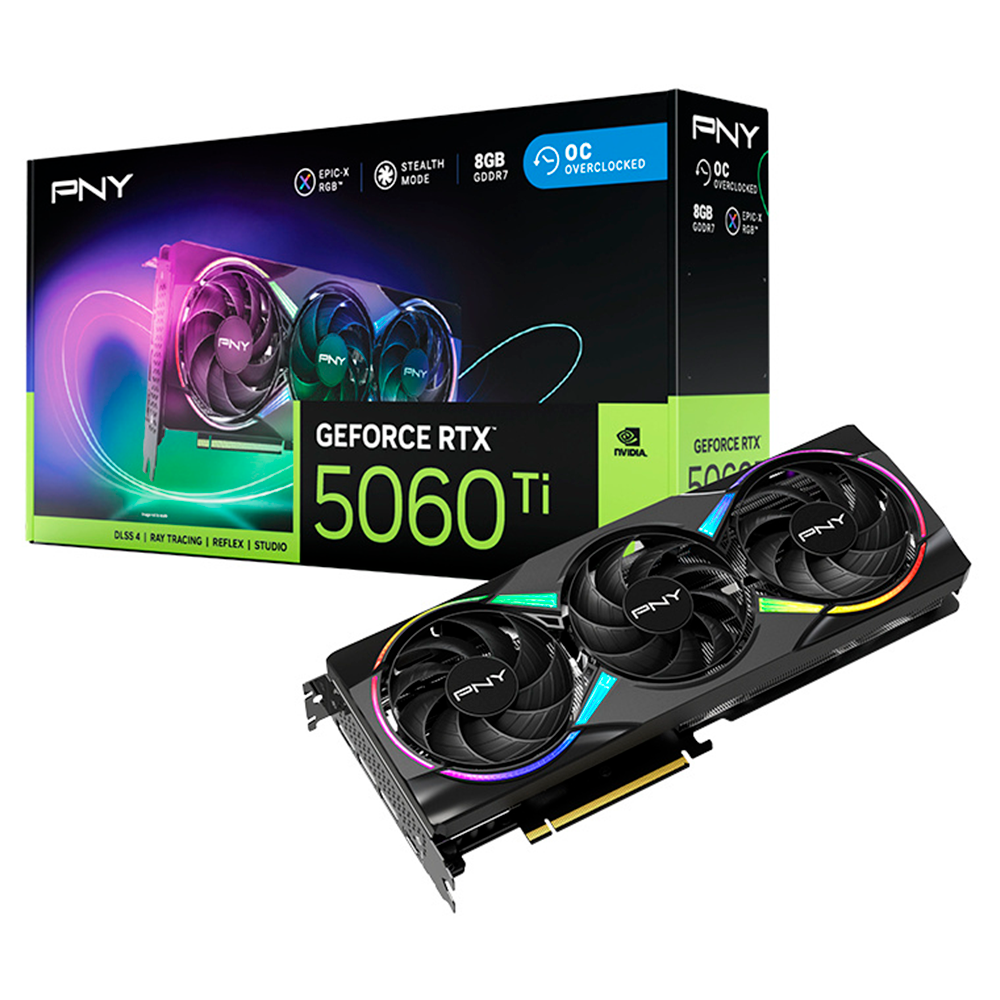 Tarjeta de Video PNY NVIDIA GeForce RTX 5060 Ti EPIC-X RGB OC / 8GB 128-bit GDDR7 / PCI Express x8 5.0 / VCG5060T8TFXXPB1-O