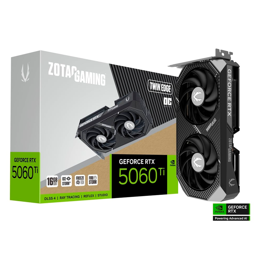 Tarjeta de Video Zotac NVIDIA GeForce RTX 5060 Ti TWIN EDGE OC Edition / 16GB / 128-bit GDDR7 / PCI Express 5.0 x8 / ZT-B50620H-10M