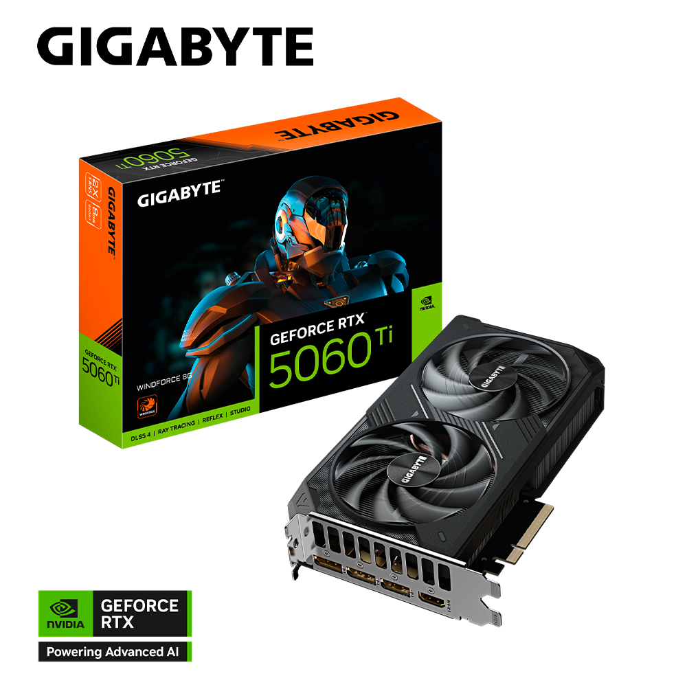 Tarjeta de Video GIGABYTE NVIDIA GeForce RTX 5060 Ti WINDFORCE / 8GB 128-bit GDDR7 / PCI Express x16 5.0 / GV-N506TWF2-8GD