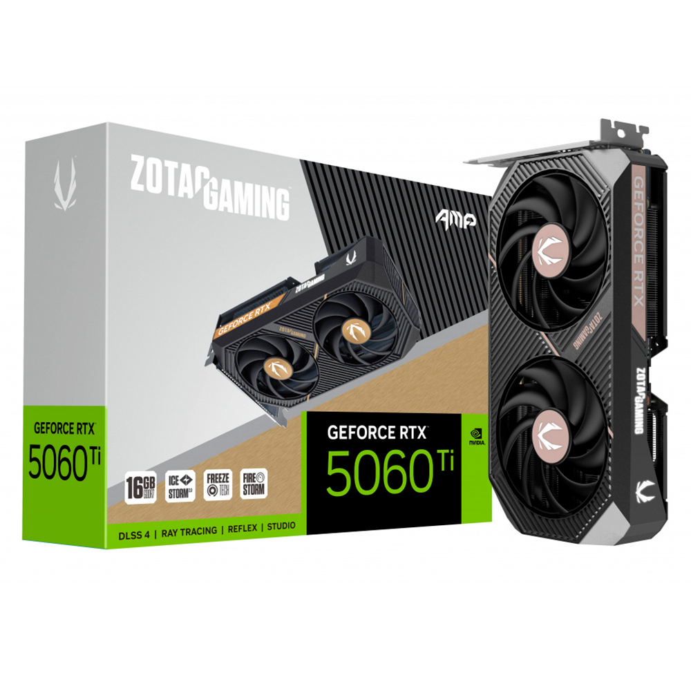 Tarjeta de Video Zotac NVIDIA GeForce RTX 5060 Ti AMP / 16GB / 128-bit GDDR7 / PCI Express x8 5.0 / ZT-B50620F-10M / RTXS50