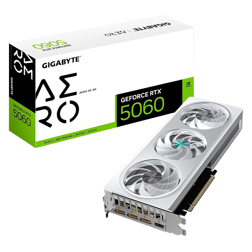 Tarjeta de Video Gigabyte NVIDIA GeForce RTX 5060 AERO OC Edition / 8GB 128-bit GDDR7 / PCI Express 5.0 / GV-N5060AERO OC-8GD