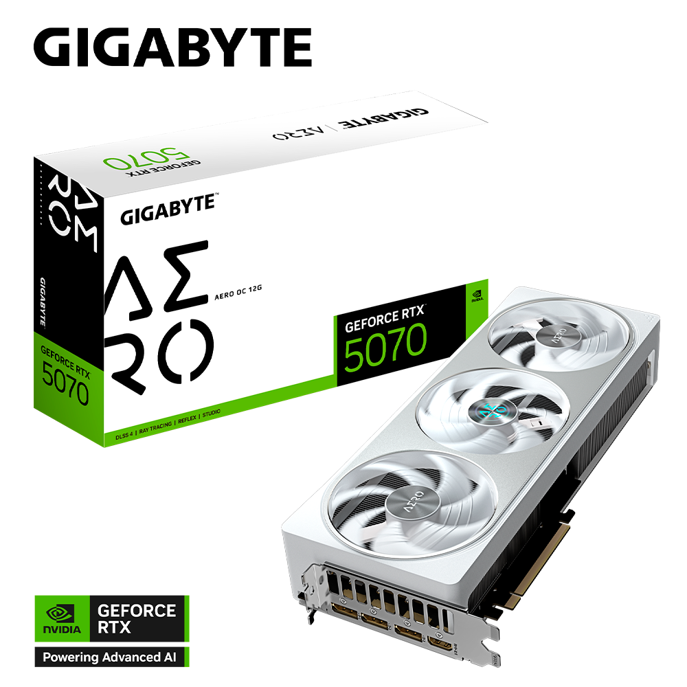 Tarjeta de Video GIGABYTE NVIDIA GeForce RTX 5070 AERO OC Edition / 12GB / 192-bit GDDR7 / PCI Express 5.0 / GV-N5070AERO OC-12GD