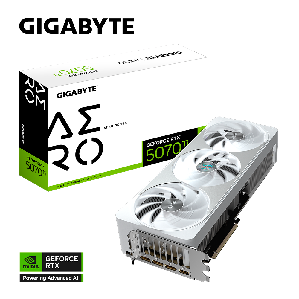 Tarjeta de Video GIGABYTE NVIDIA GeForce RTX 5070 Ti AERO / 16GB 256-bit GDDR7 / PCI Express 5.0 / GV-N507TAERO OC-16GD / RTXS50 /