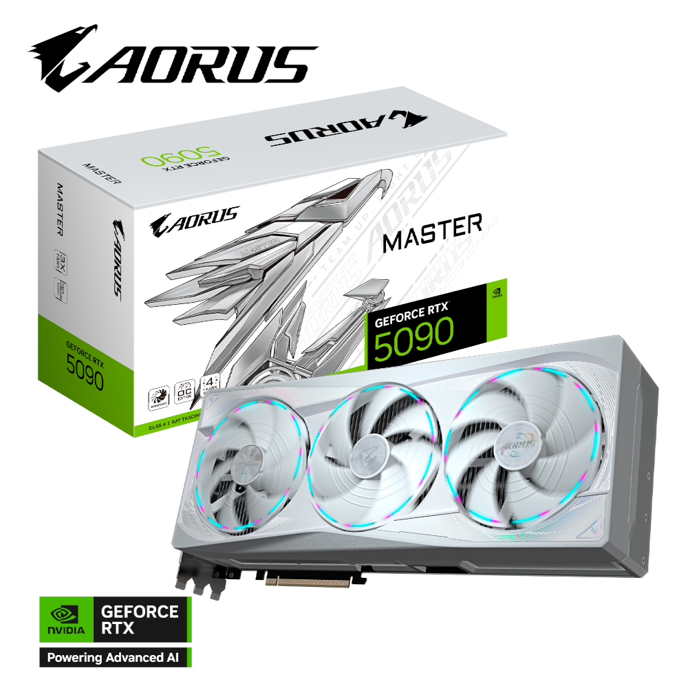 Tarjeta de Video GIGABYTE GeForce RTX 5090 AORUS MASTER OC Edition / 32GB GDDR7 / 512-bit / PCI Express 5.0 / DisplayPort x3 / HDMI x1 / GV-N5090AORUSM ICE-32GD / RTXS50