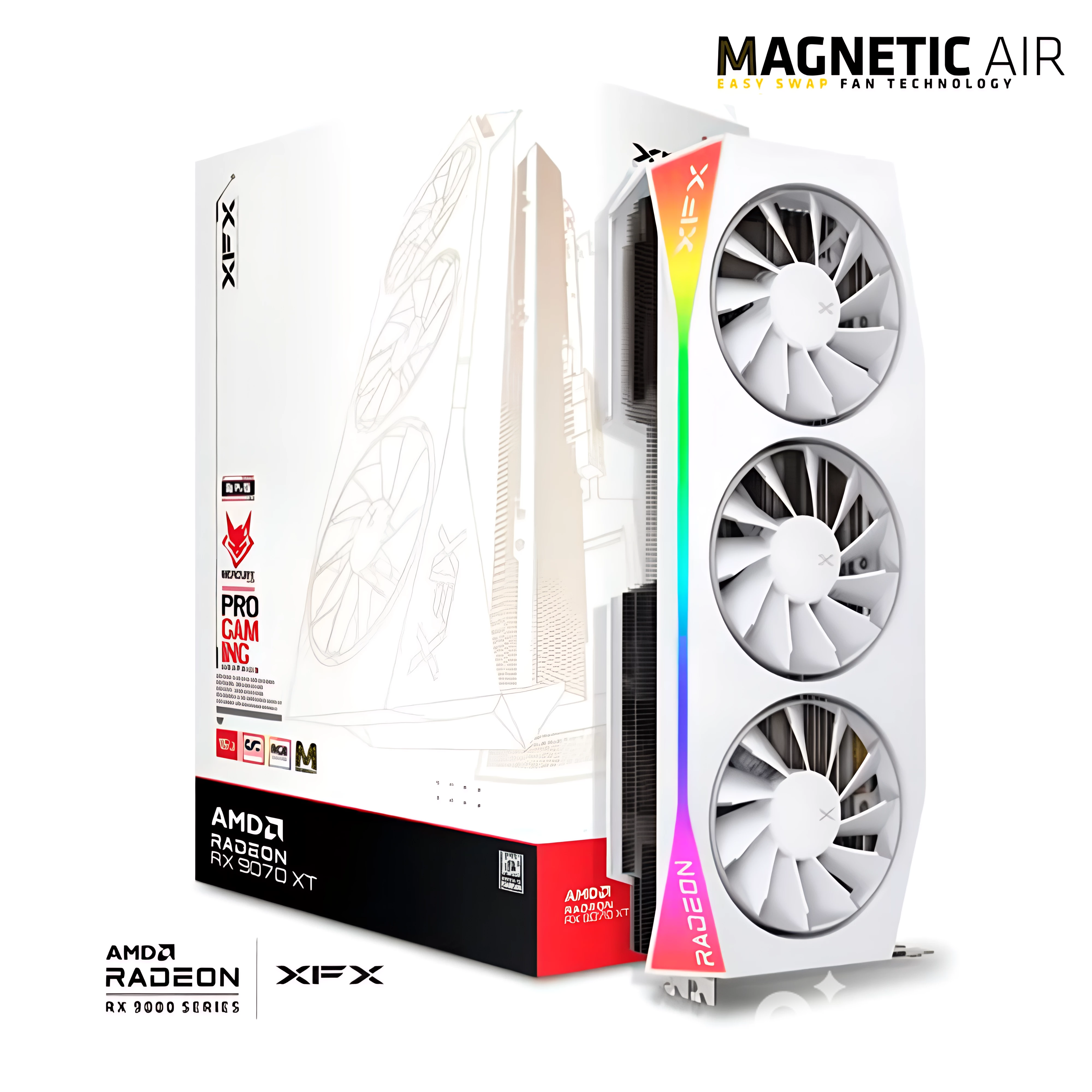 Tarjeta de Video XFX RX 9070 XT MERCURY OC White / 16GB GDDR6 / 256-bit / DisplayPort / HDMI / RX-97TMARGW9